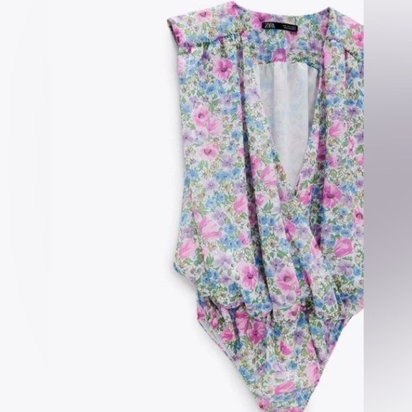 Zara Chiffon Floral Sleeveless Bodysuit - Pink/Purple/Blue/White - Picture 3 of 11